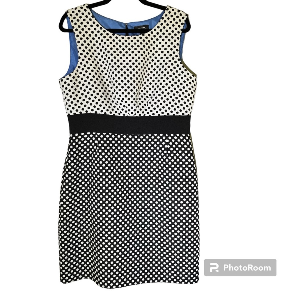 Tahari Arthur S Levine  Sleeveless Black & White Polka Dot Dress Lined 14